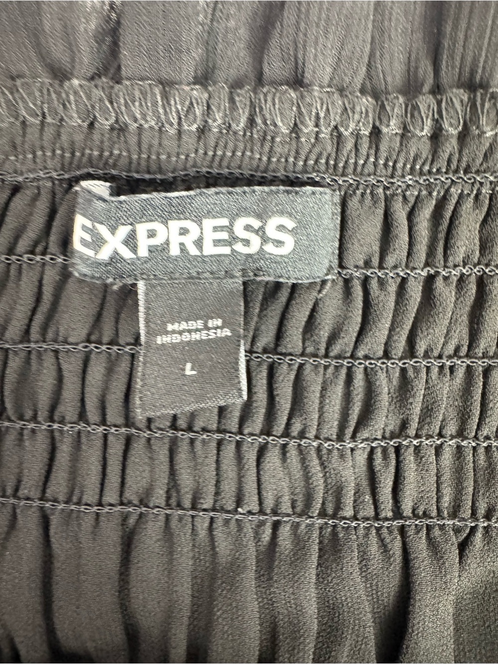 Express Black Smocked Off Shoulder Sheer Sleeve Blouse Top L - Picture 11 of 15